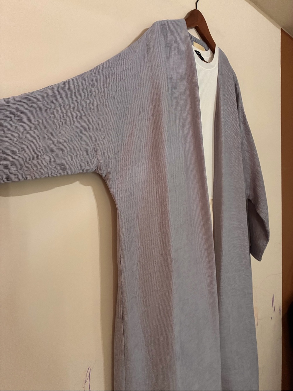 Women's Open Front Lavender Gray Long Duster Abaya Coat - Picture 4 of 8